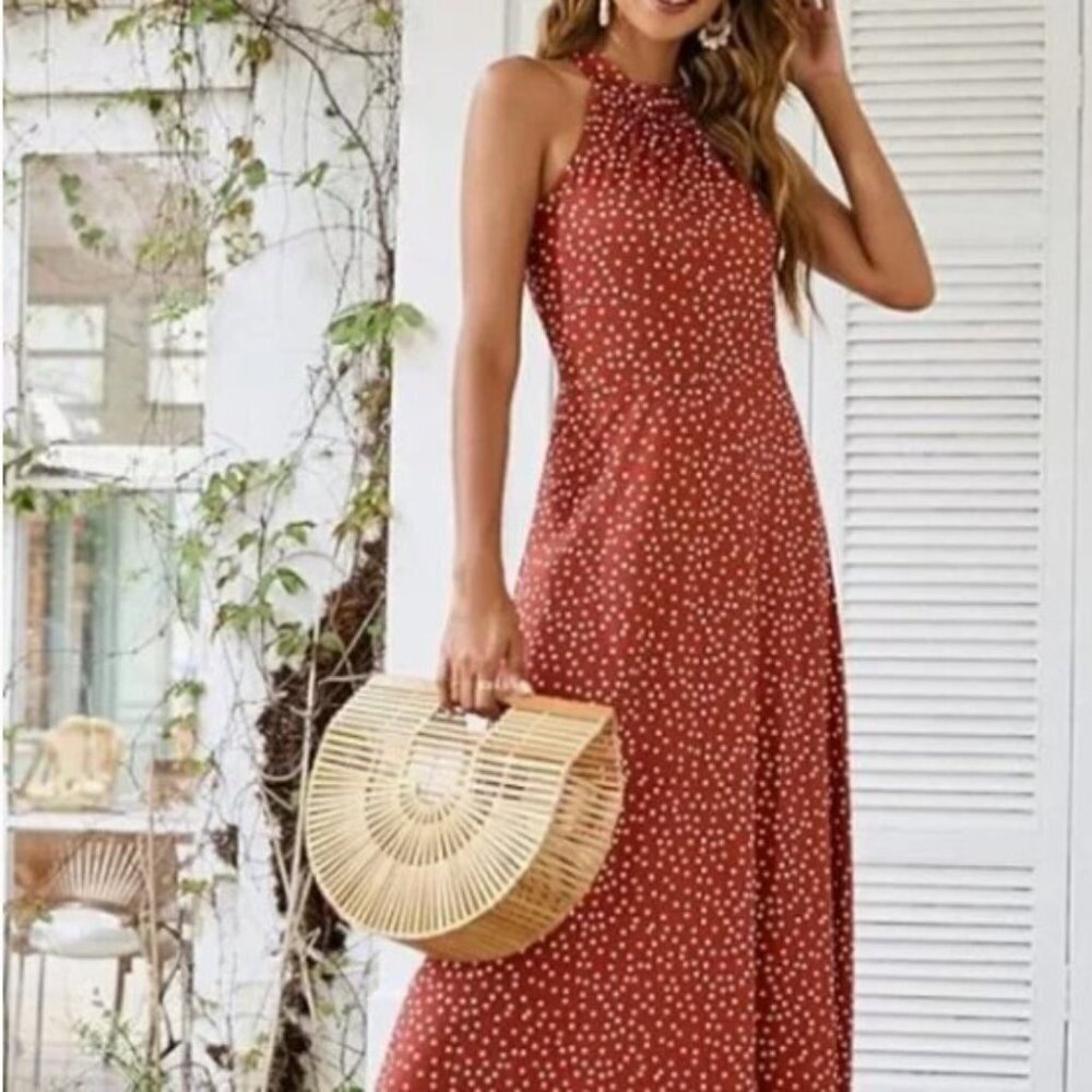 NWT Styleword Red Polka Dot Halter Maxi Dress XL